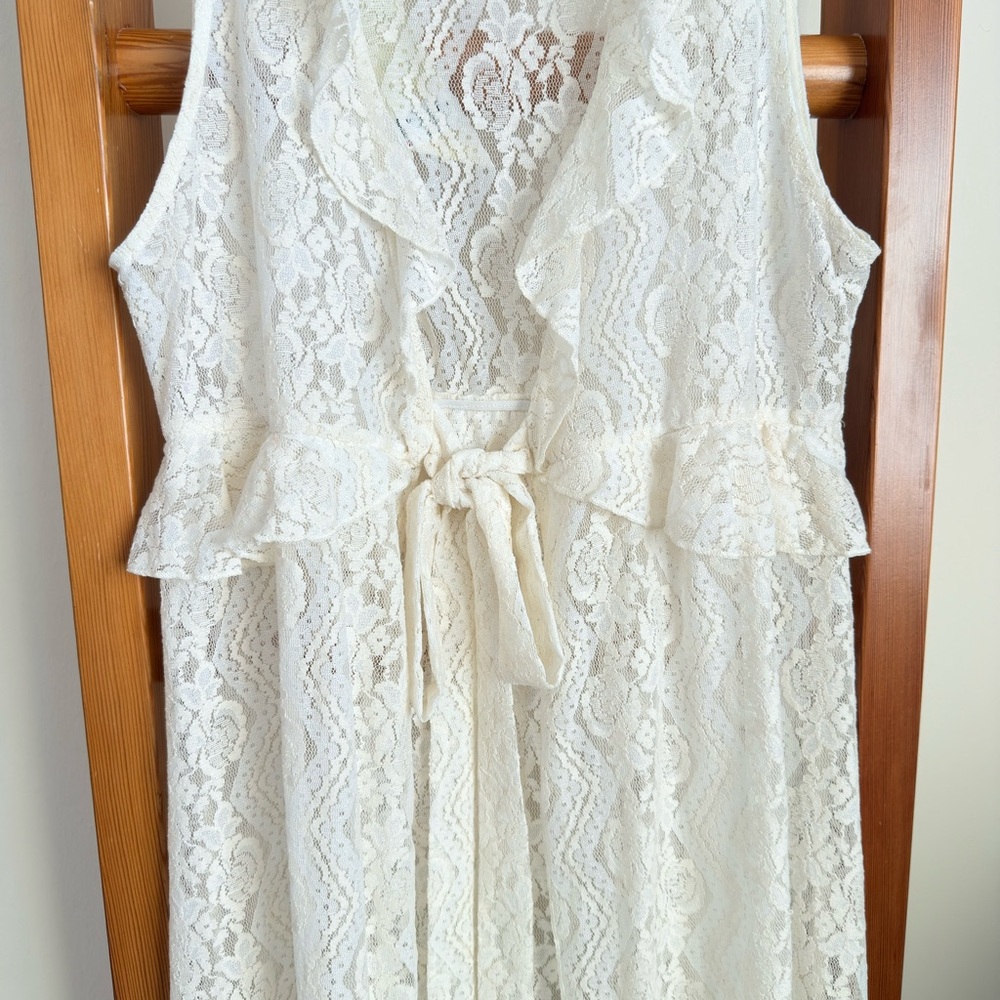Buckle Cream Tiered Lace Tie Front Midi Sundress Overlay NWT Adjustable Size - Picture 3 of 6